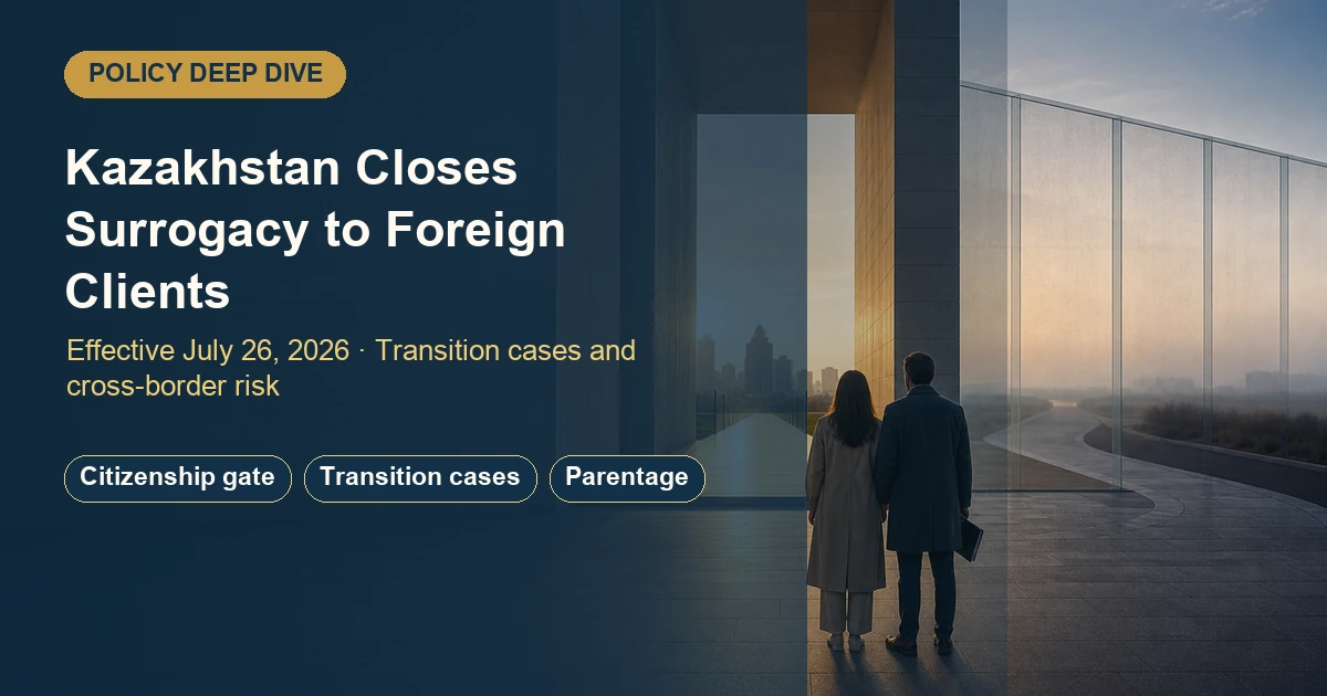 Kazakhstan Closes Surrogacy to Foreign Intended Parents: The 2026 Law, Transition Cases and Cross-Border Risk