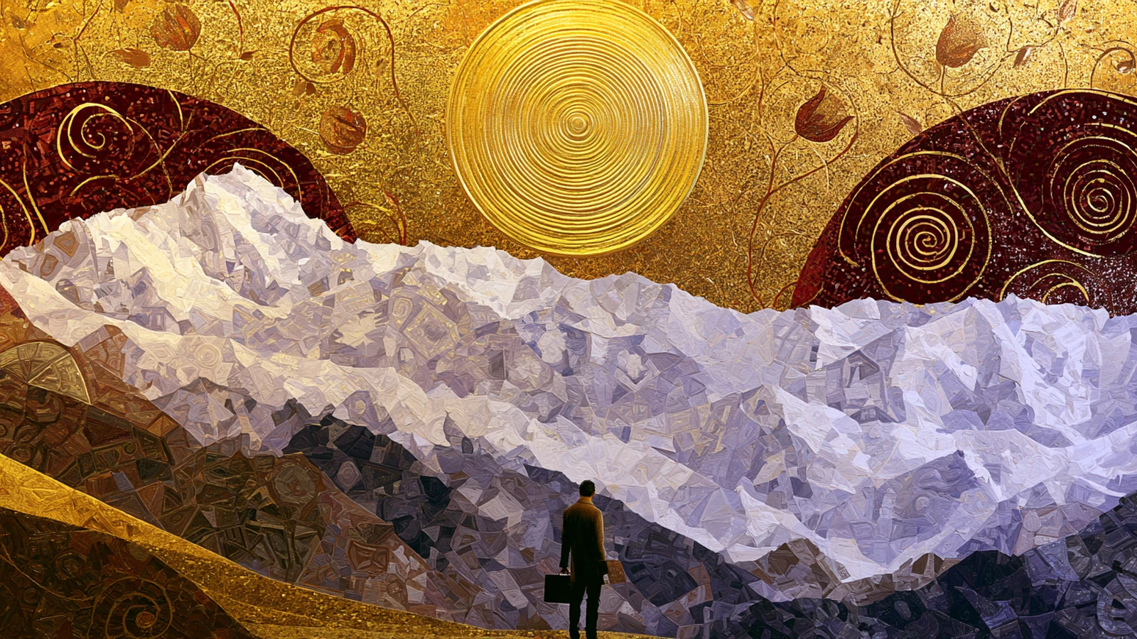 旅行者面对天山与目的地的概念插画