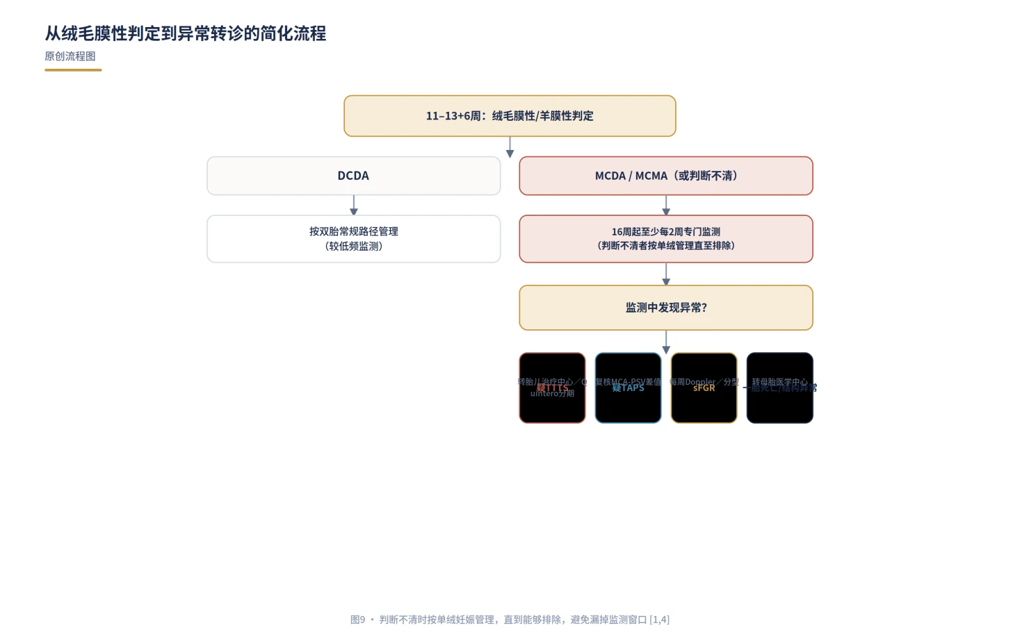 图9：从绒毛膜性判定到异常转诊的路径
