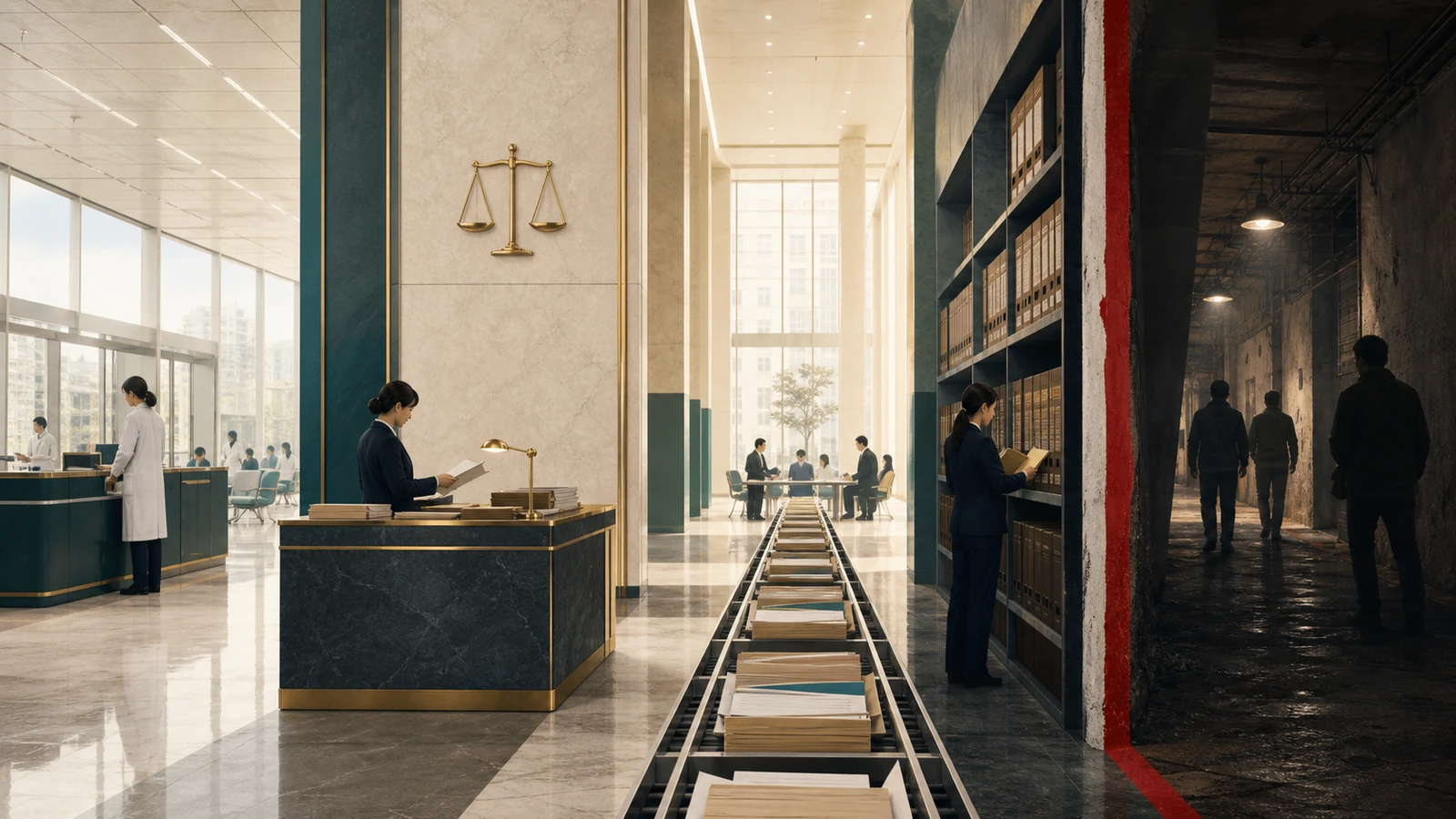 Concept illustration of China's regulatory boundary between licensed care, civil law and unlicensed services