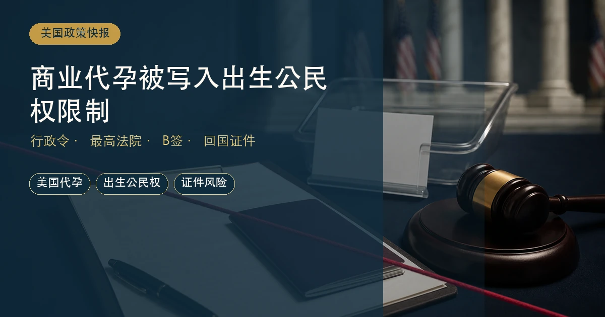 美国将商业代孕写入出生公民权限制：2026年8月新行政令对中国家庭意味着什么