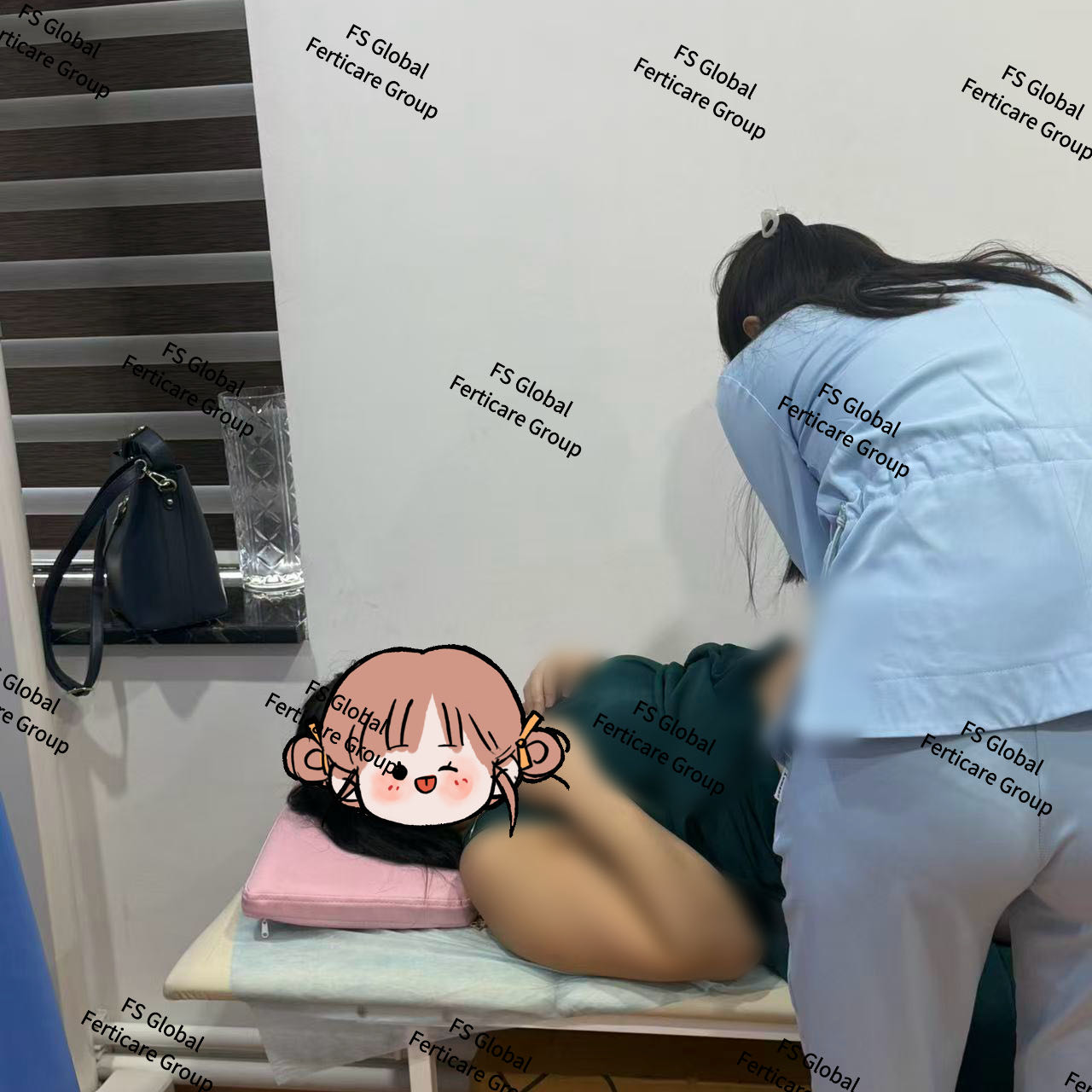 A medical professional completes the prenatal examination.