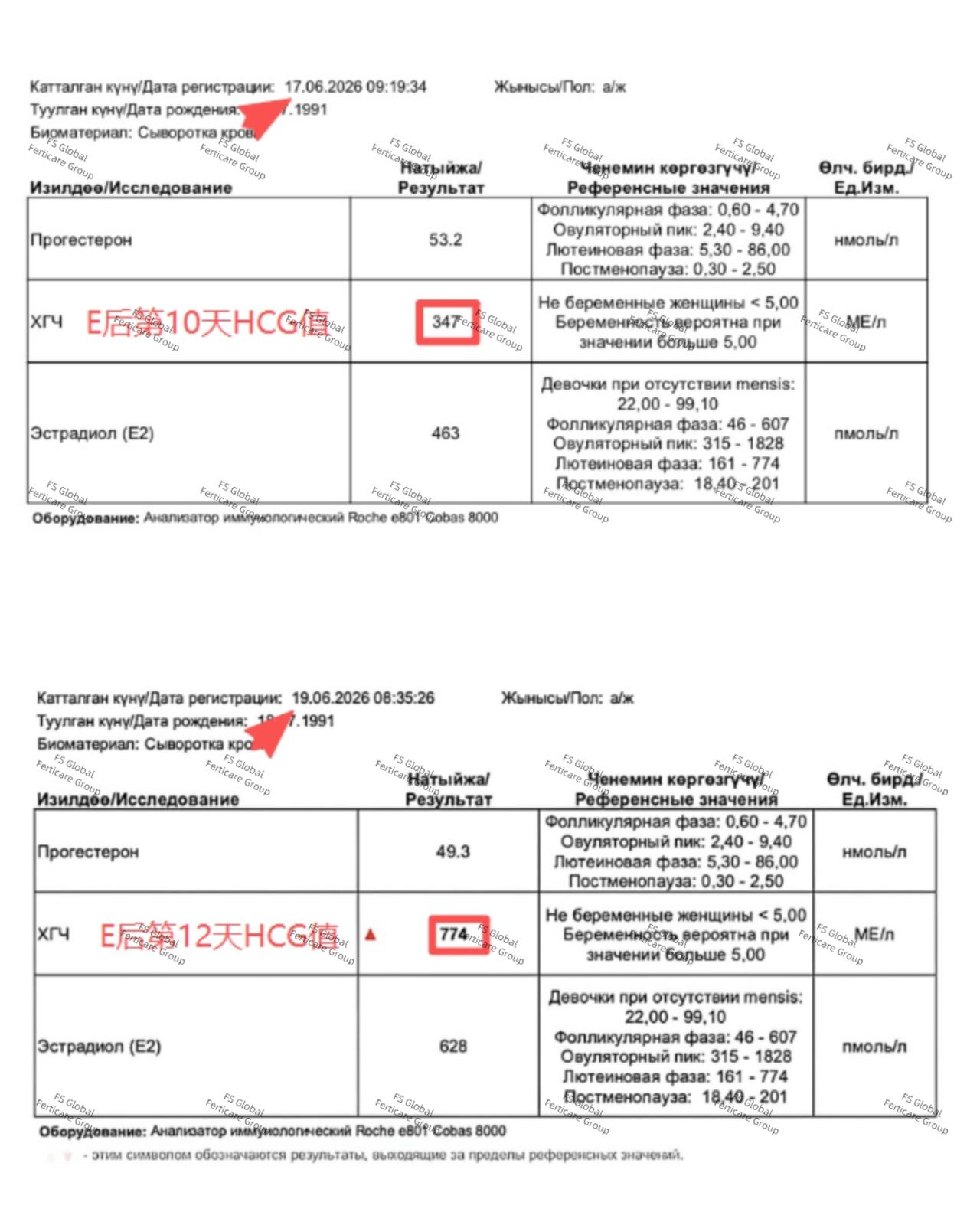 Early-pregnancy record with personal identifiers concealed. 2/4