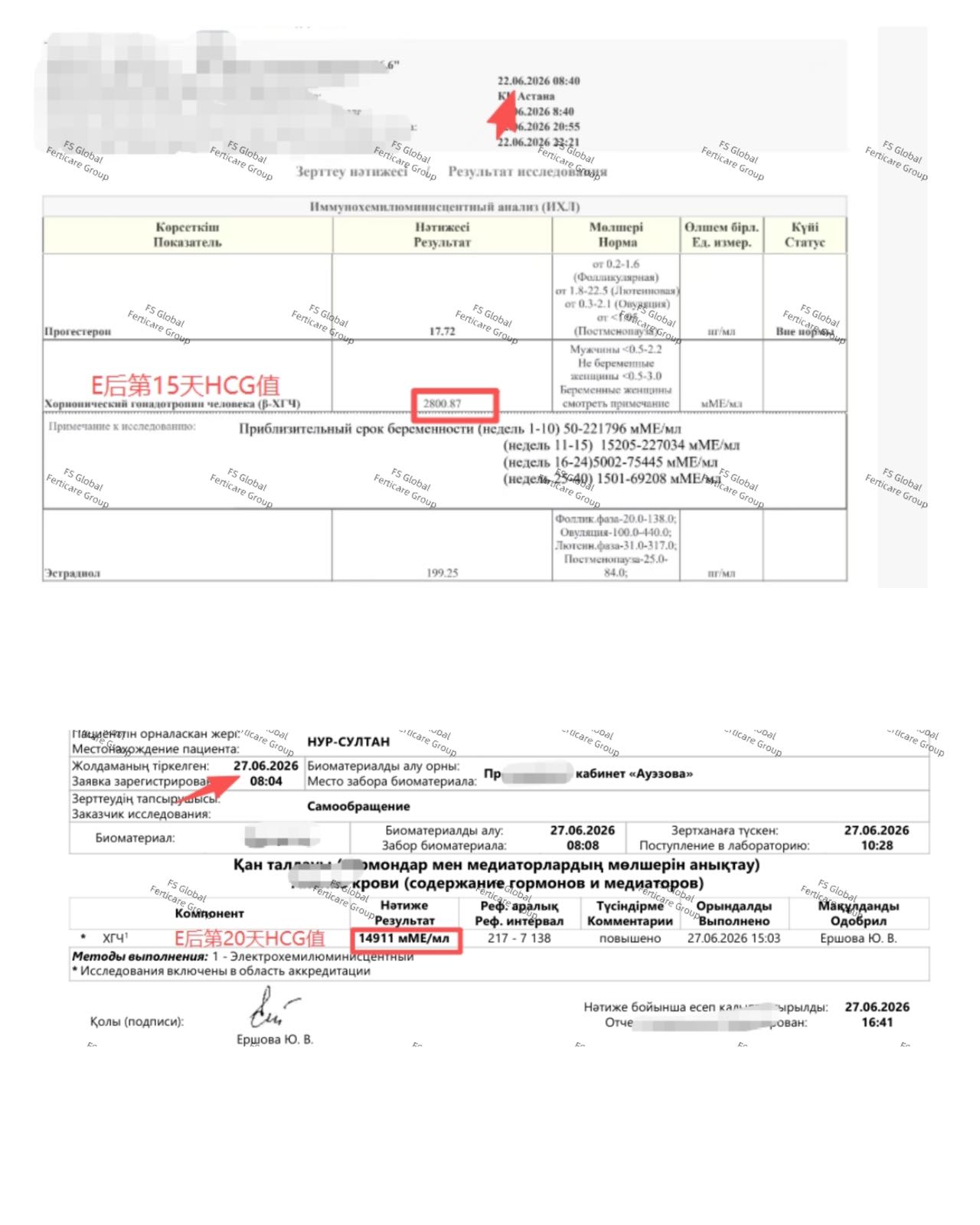 Early-pregnancy record with personal identifiers concealed. 3/4