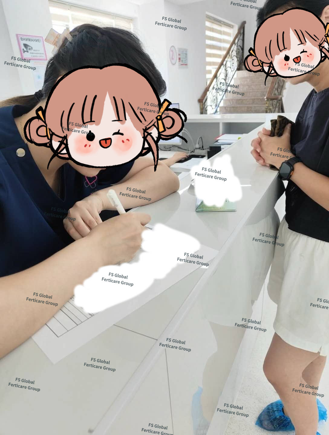 Registration documents are checked at the hospital desk.