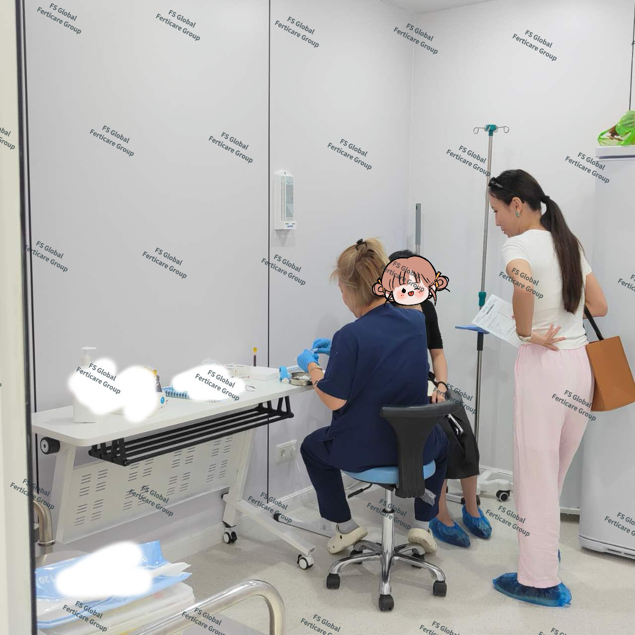 Hospital registration, checks and the injection-stage transition.
