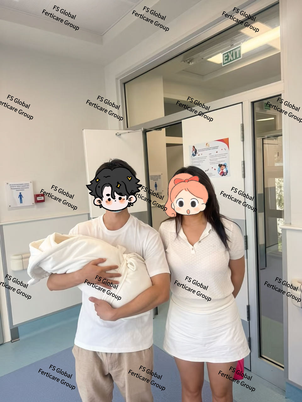 The two clients with their baby at the hospital.