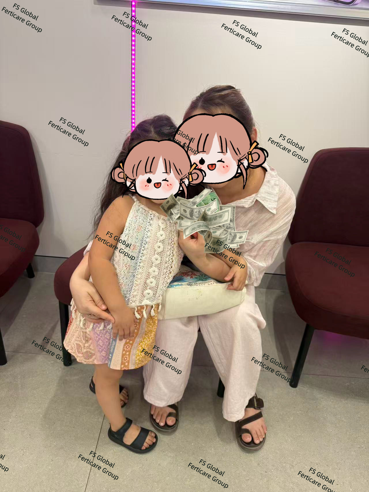 The participant with an accompanying family member at the location.
