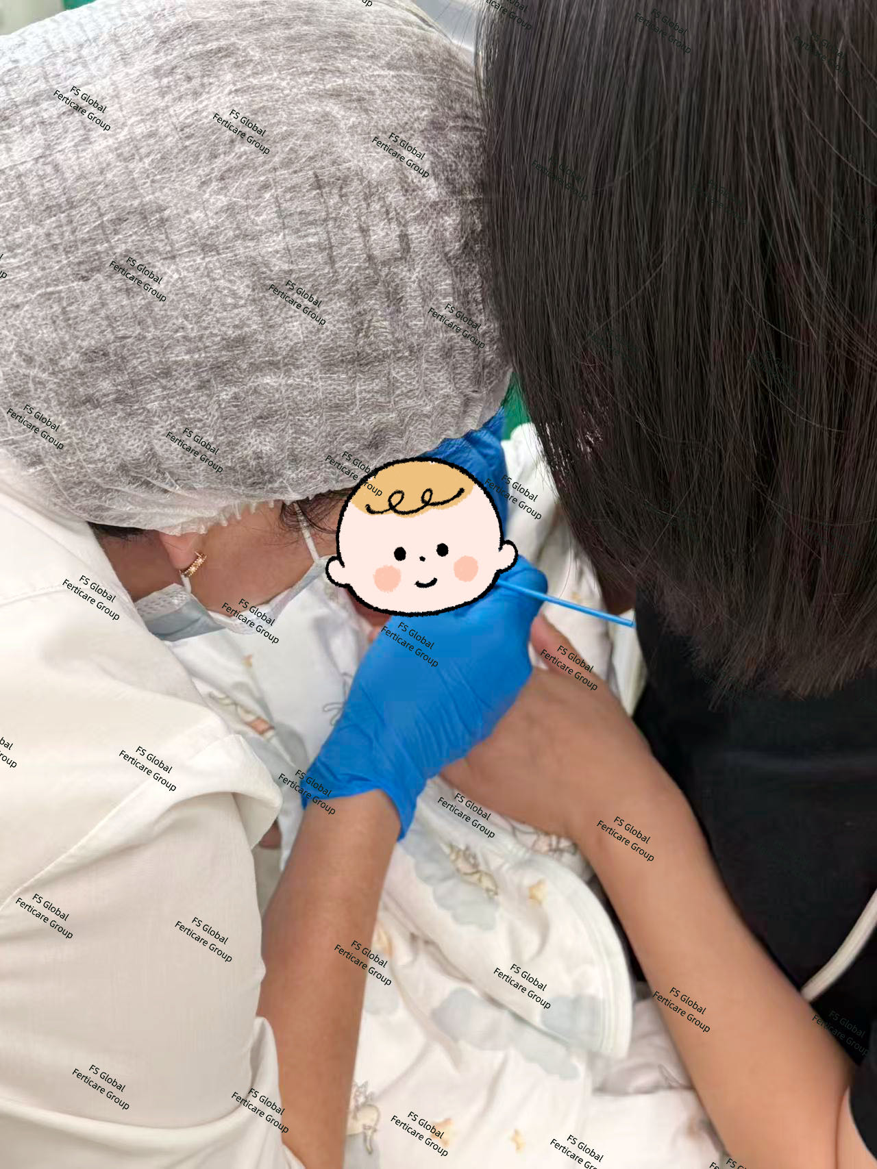 Provider staff collect an oral swab from the baby.