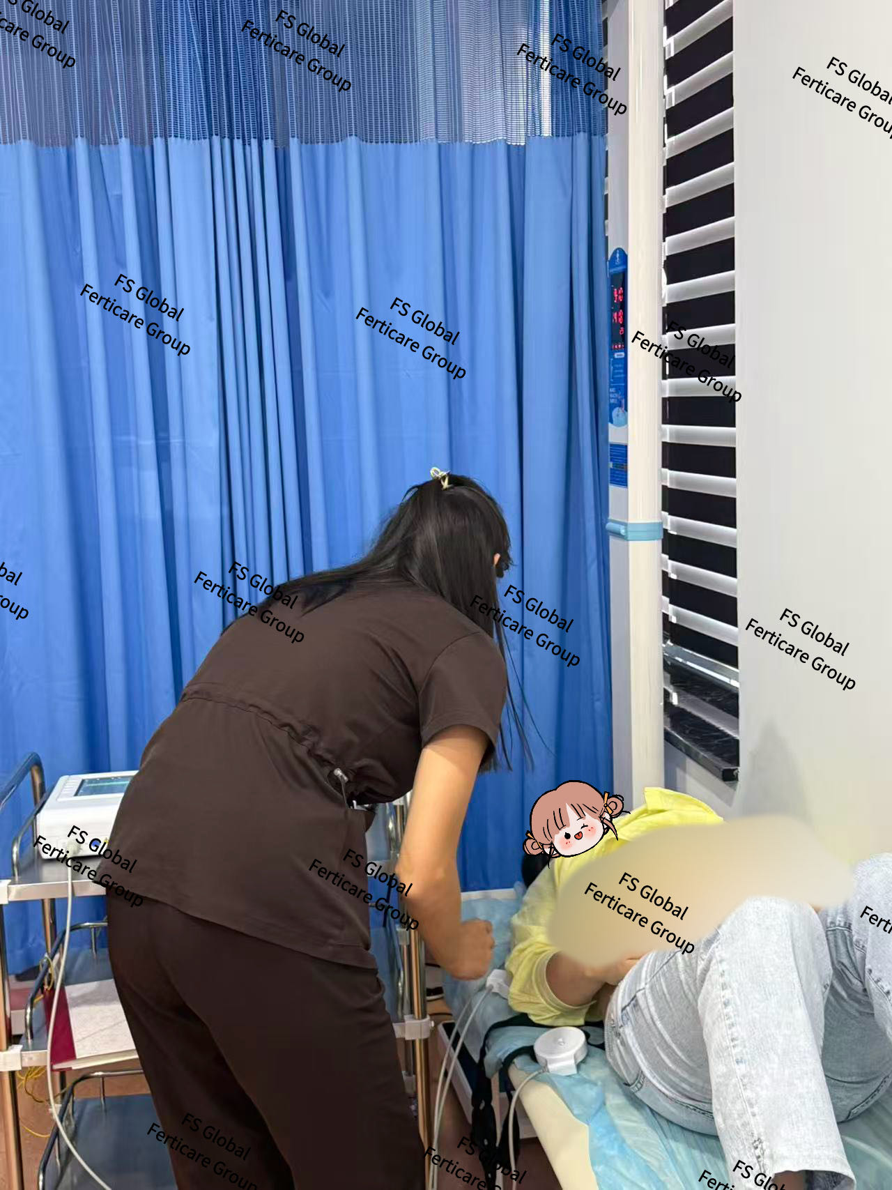 The obstetric examination in progress.